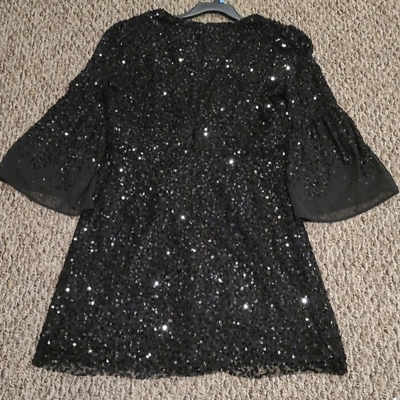 French Connection Black Sequin Long Sleeve Shirt Size 12 NWT (Style 71rbv) - Picture 2 of 7